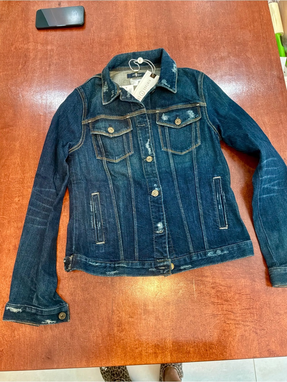 7 For All Mankind Vintage 7 Collection Dark Wash Distressed Denim Jacket